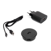 Emuca Caricatore di superficie wireless per mobile Airtop 2 con USB-A, Ø60mm, 5V DC / 2.1A (USB-10W/Qi-10W), Plastica nera, Tecnoplastica