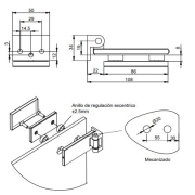 Emuca Cerniera per anta in vetro con finiture in acciaio inox, cerniera orizzontale con forcella da 34 mm, per anta da 8-12 mm, acciaio inox