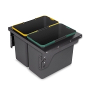 Emuca Contenitore per la raccolta differenziata Recycle 2 x 24L per cucina con fissaggio laterale, Acciaio e Tecnoplastica, Plastica grigio antracite