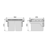 Emuca Contenitore per la raccolta differenziata Recycle 2 x 24L per cucina con fissaggio laterale, Acciaio e Tecnoplastica, Plastica grigio antracite