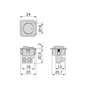 Emuca Interruttore da incasso D21x21, Plastica grigia, Tecnoplastica, 10 un