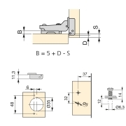 Emuca Kit cerniera a scodellino X91 con chiusura ammortizzata e basetta con vite Euro, Titanio, Acciaio, 20 u.