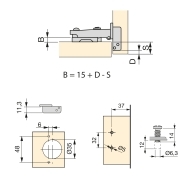 Emuca Kit cerniera collo dritto X91 con chiusura ammortizzata e basetta, basette Euro, Titanio, Acciaio, 20 u.