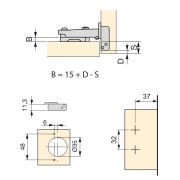 Emuca Kit cerniera collo dritto X91 con chiusura ammortizzata e basetta, basette per vite, Per vite, Titanio, Acciaio, 20 u.