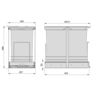 Emuca Pattumiera per differenziata Recycle da cucina, 2 x 12 L, fissaggio sul fondo ed estrazione manuale, 1 un