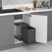 Emuca Pattumiera per differenziata Recycle da cucina, 24 L, fissaggio sul fondo ed estrazione manuale, Tecnoplastica grigio antracite