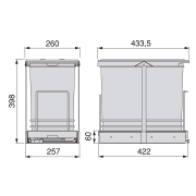 Emuca Pattumiera per differenziata Recycle da cucina, 24 L, fissaggio sul fondo ed estrazione manuale, Tecnoplastica grigio antracite