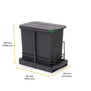 Emuca Pattumiera per differenziata Recycle da cucina, 24 L, fissaggio sul fondo ed estrazione manuale, Tecnoplastica grigio antracite