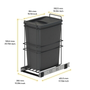 Emuca Pattumiera per differenziata Recycle da cucina, 35 L, fissaggio sul fondo ed estrazione manuale, Tecnoplastica grigio antracite