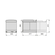 Emuca Pattumiere per raccolta differenziata per cucina, 1 x 16L + 2 x 7,5L, fissaggio inferiore, estrazione automatica, Plastica grigia