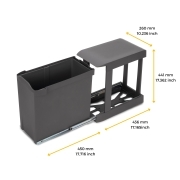 Emuca Pattumiere per raccolta differenziata per cucina, 1 x 30L, fissaggio inferiore, estrazione automatica, Acciaio e Tecnoplastica, Grigio antracite