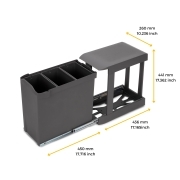 Emuca Pattumiere per raccolta differenziata per cucina, 3 x 10L, fissaggio inferiore, estrazione automatica, Acciaio e Tecnoplastica, Grigio antracite