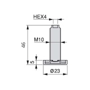 Emuca Piedino regolabile per mobile, base circolare, M10,D. 23 mm, altezza 46 mm, Acciaio e Plastica, 20 u.