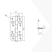 Emuca Set di 5 cerniere di sicurezza per porte, 150x80mm, Cerniere antiscasso con bordi arrotondati, senza perno di blocco, acciaio, nichel satinato,