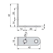 Emuca Squadra di unione per mobili, 42 x 42 mm, 4 fori, Acciaio, Zincato, 50 u.