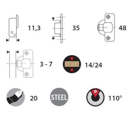 Cerniera Incoll 110° Collo 15 Box 35 mm Ammortizzata con Clip